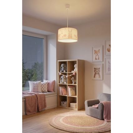 Brilagi - Suspension LED pour enfants BOBO sur câble 1xE27/60W/230V Ø 35 cm blanc à motifs lapins