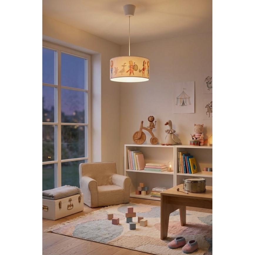 Brilagi - Suspension LED pour enfants BOBO sur câble 1xE27/60W/230V Ø 35 cm blanc/motifs animaux