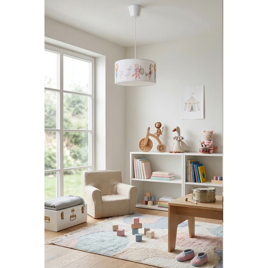 Brilagi - Suspension LED pour enfants BOBO sur câble 1xE27/60W/230V Ø 35 cm blanc/motifs animaux