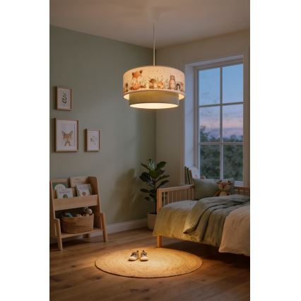 Brilagi - suspension LED pour enfants BOBO sur câble 1xE27/10W/230V Ø 40 cm blanc/vert/motifs d'animaux