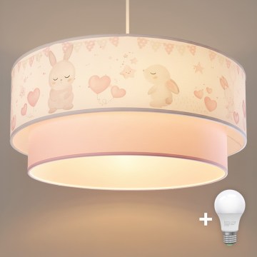 Brilagi - Suspension LED pour enfants sur câble BOBO 1xE27/10W/230V Ø 40 cm crème/rose/lapins