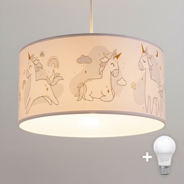 Brilagi - Suspension LED pour enfants sur câble BOBO 1xE27/60W/230V Ø 35 cm blanc/licornes