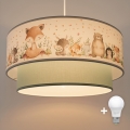 Brilagi- Suspension LED pour enfants sur câble BOBO 1xE27/60W/230V Ø 40 cm blanc/vert/motif animalier