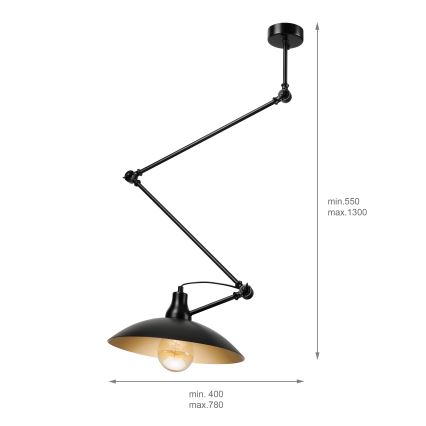 BRILAGI - Suspension LED réglable sur tige IRONBEAM 1xE27/60W/230V noir