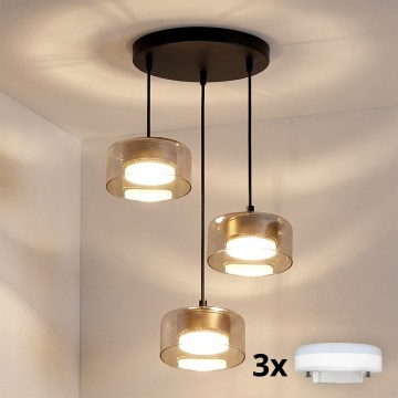 Brilagi - Suspension LED RGB+CCT dimmable sur câble AURA LUX 3xGX53/14W/230V 2700-6500K Wi-Fi Tuya noir/doré