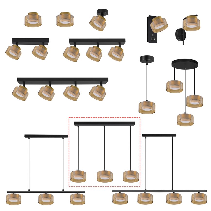 Brilagi - LED RGB+CCT Suspension dimmable sur câble AURA LUX 3xGX53/14W/230V 2700-6500K Wi-Fi Tuya noir/or