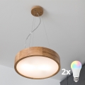 BRILAGI - Suspension LED RGBW dimmable sur câble CARVALHO 2xE27/12W/230V 2700-6500K chêne Ø 37 cm