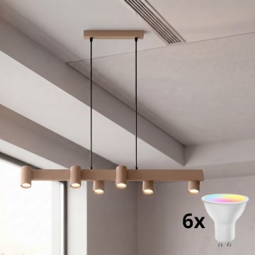 Brilagi - Suspension LED RGBW dimmable sur câble SELE 6xGU10/6,5W/230V 2700-6500K beige + télécommande