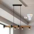 Brilagi - Suspension LED RGBW dimmable sur câble SELE 6xGU10/6,5W/230V 2700-6500K noir/décor chêne + télécommande