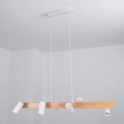 Brilagi - LED RGBW Suspension dimmable sur câble SELE 6xGU10/6,5W/230V 2700-6500K blanc/décor chêne + télécommande