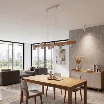 Brilagi - LED RGBW Suspension dimmable sur câble SELE 6xGU10/6,5W/230V 2700-6500K blanc/décor chêne + télécommande