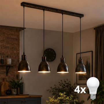 Brilagi - Suspension LED RIDDY sur câble 4xE27/60W/230V, finition cuivrée patinée