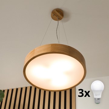 Brilagi - Suspension LED sur câble CARVALHO 3xE27/60W/230V chêne Ø 47,5 cm