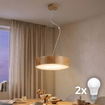 Brilagi - Suspension LED sur câble CARVALHO MODERN 2xE27/60W/230V chêne Ø 37,5 cm