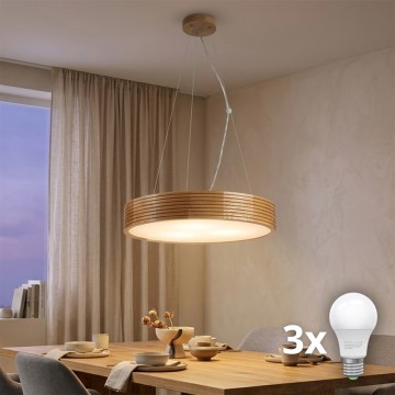 Brilagi - Suspension LED sur câble CARVALHO MODERN 3xE27/60W/230V chêne Ø 47,5 cm