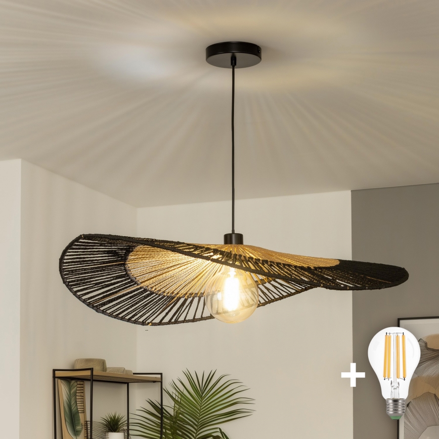 Brilagi - Suspension LED sur câble CERIA BOHO 1xE27/40W/230V Ø 80 cm noir/marron