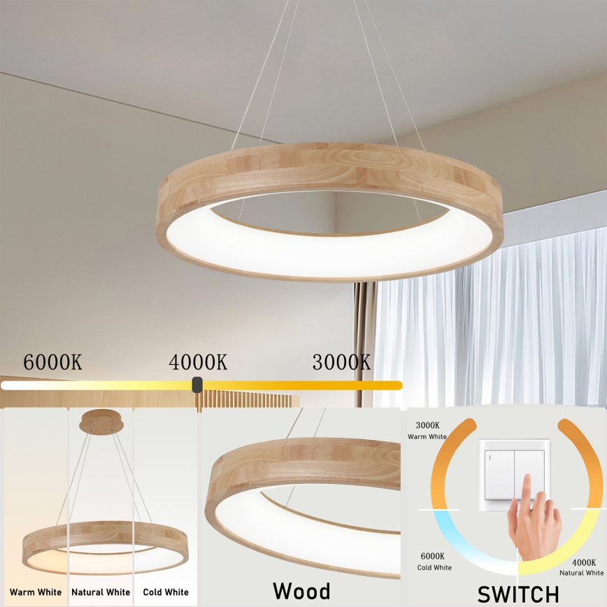 Brilagi - Suspension LED sur câble FALCON WOOD LED/40W/230V 3000/4000/6000K Ø 60 cm bois