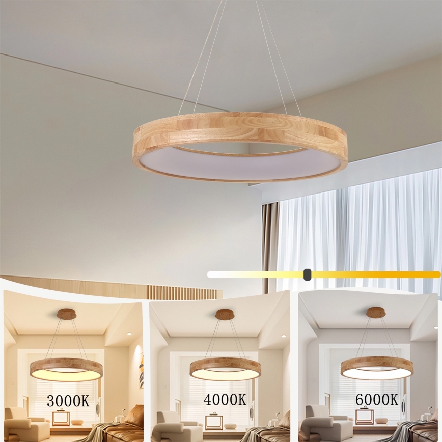 Brilagi - Suspension LED sur câble FALCON WOOD LED/40W/230V 3000/4000/6000K Ø 60 cm bois