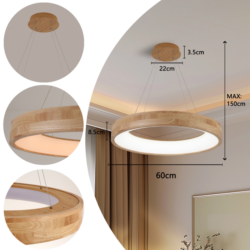 Brilagi - Suspension LED sur câble FALCON WOOD LED/40W/230V 3000/4000/6000K Ø 60 cm bois