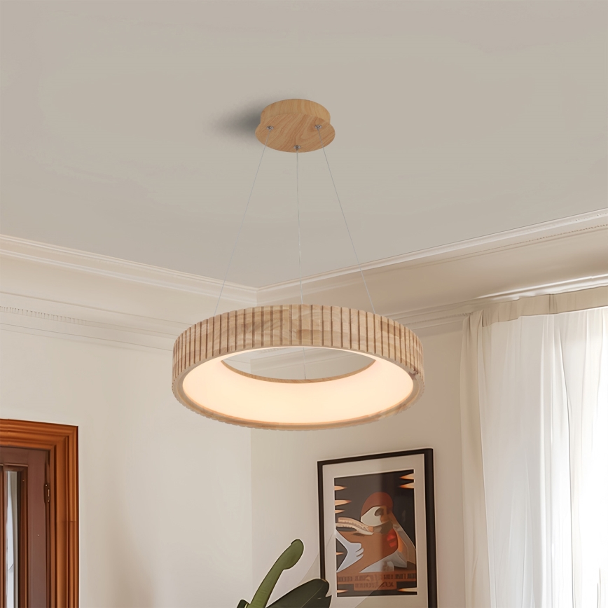 Brilagi - Suspension LED sur câble FALCON WOOD MODERN, LED 30 W, 230 V, 3000/4000/6000 K, Ø 45 cm, bois