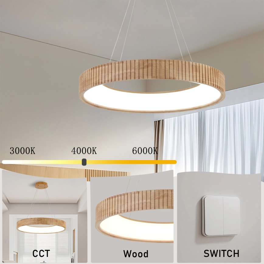Brilagi - Suspension LED sur câble FALCON WOOD MODERN LED/40W/230V 3000/4000/6000K Ø 60 cm en bois