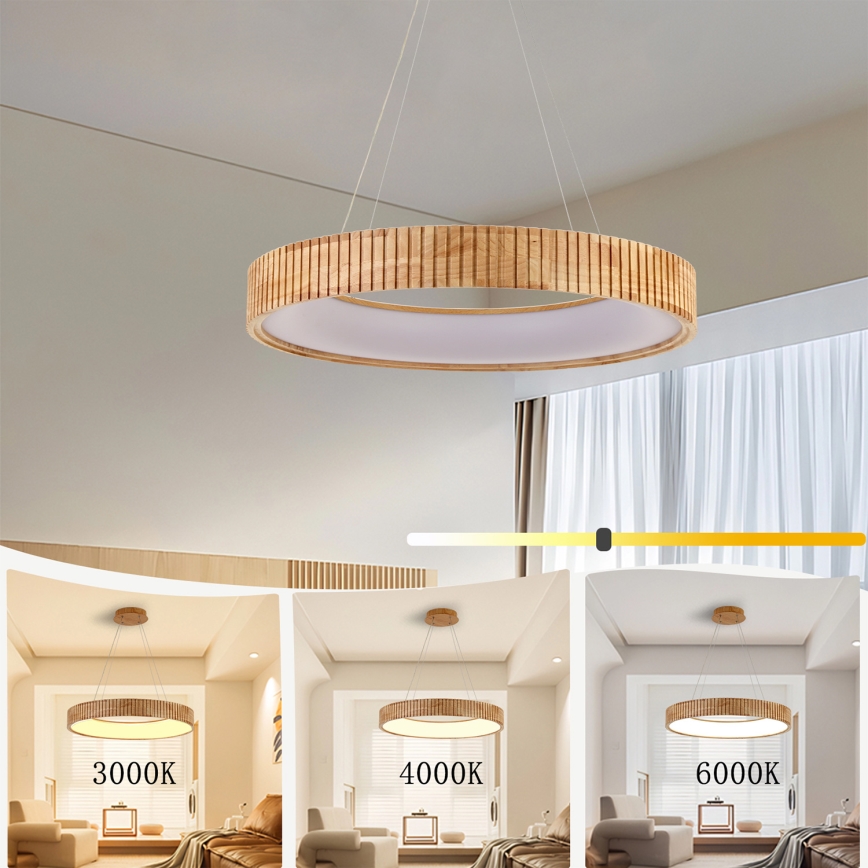 Brilagi - Suspension LED sur câble FALCON WOOD MODERN LED/40W/230V 3000/4000/6000K Ø 60 cm en bois