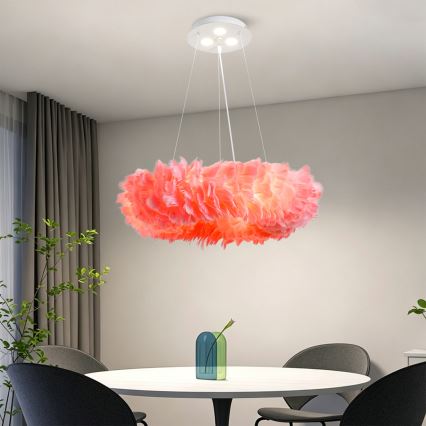 BRILAGI - Suspension LED sur câble FEATHER, 3x E27 (max. 40W, 230V) + 3x LED 3W intégrées, Ø 50 cm, rose