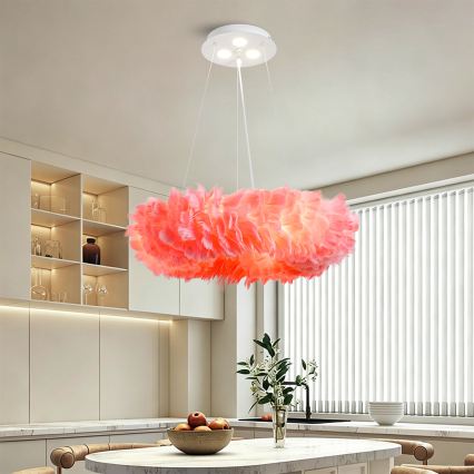 BRILAGI - Suspension LED sur câble FEATHER, 3x E27 (max. 40W, 230V) + 3x LED 3W intégrées, Ø 50 cm, rose