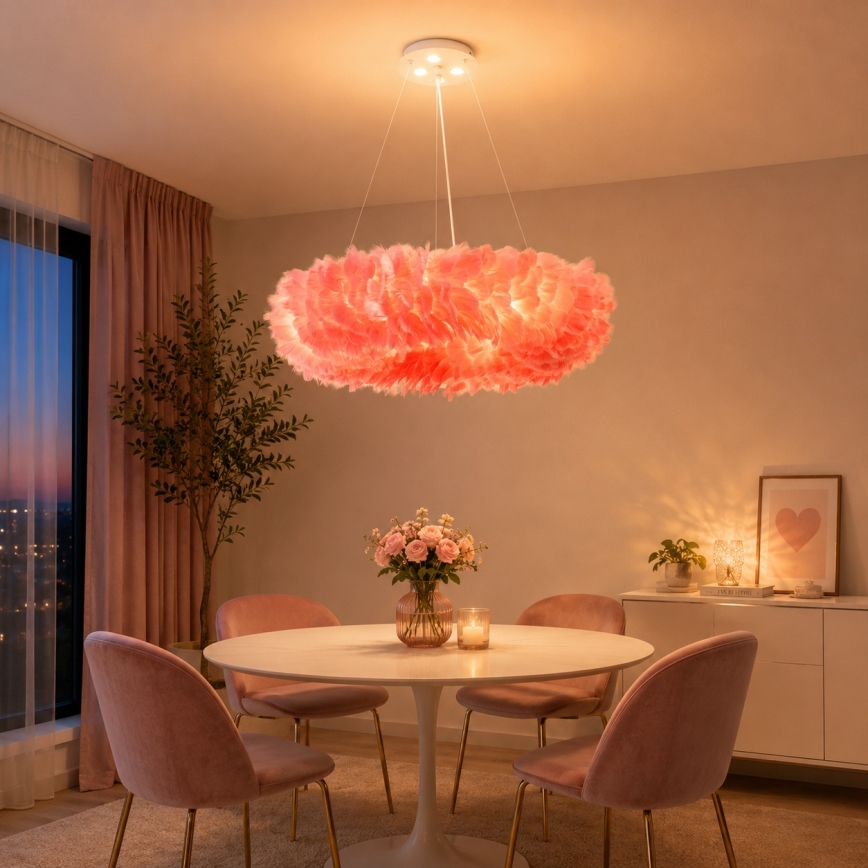 Brilagi - Suspension LED sur câble FEATHER, 3x E27 (max. 40W, 230V) + 3x LED 3W intégrées, Ø 50 cm, rose