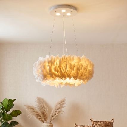 Brilagi - Suspension LED sur câble FEATHER 3xE27/40W/230V + 3xLED/3W Ø 50 cm blanche