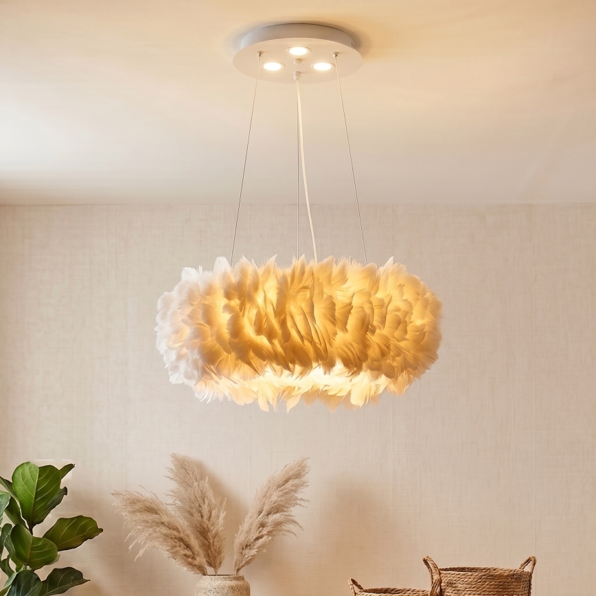Brilagi - Suspension LED sur câble FEATHER 3xE27/40W/230V + 3xLED/3W Ø 50 cm blanche