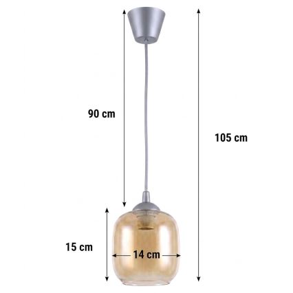 Brilagi - Suspension LED sur câble RETRO GLASS 1xE27/60W/230V Ø 14 cm argenté/brun fumé