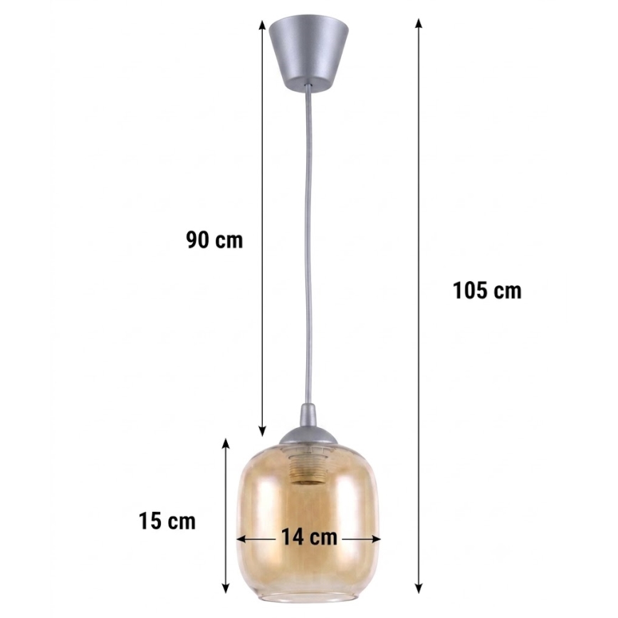 Brilagi - Suspension LED sur câble RETRO GLASS 1xE27/60W/230V Ø 14 cm argenté/brun fumé