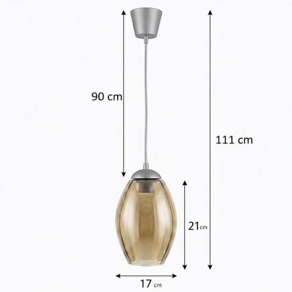 Brilagi - Suspension LED sur câble RETRO GLASS 1xE27/60W/230V Ø 17 cm argenté/beige fumé