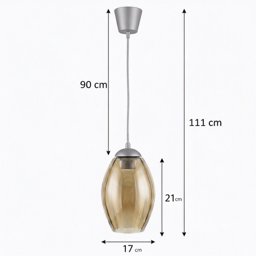Brilagi - Suspension LED sur câble RETRO GLASS 1xE27/60W/230V Ø 17 cm argenté/beige fumé