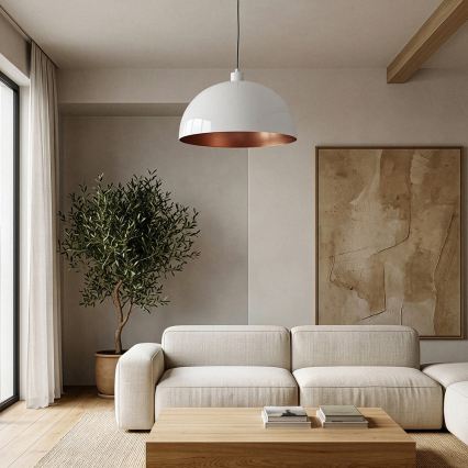 Brilagi - Suspension LED sur câble METALO 1xE27/40W/230V Ø 40 cm blanc/cuivre