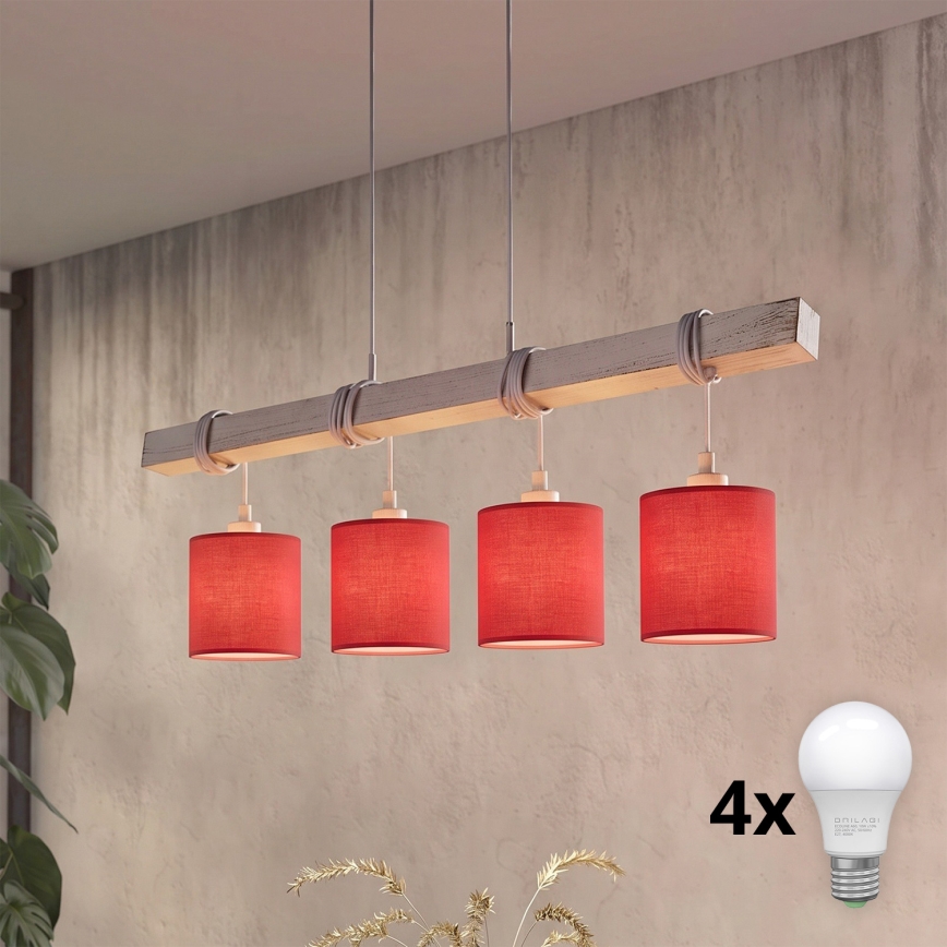 Brilagi - Suspension LED sur câble NUBILA 4xE27/60W/230V gris/rouge