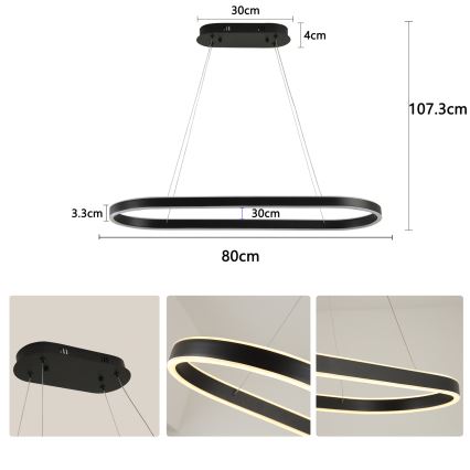 Brilagi - Suspension LED sur câble PONDIE LED/43W/230V 80x30 cm noire