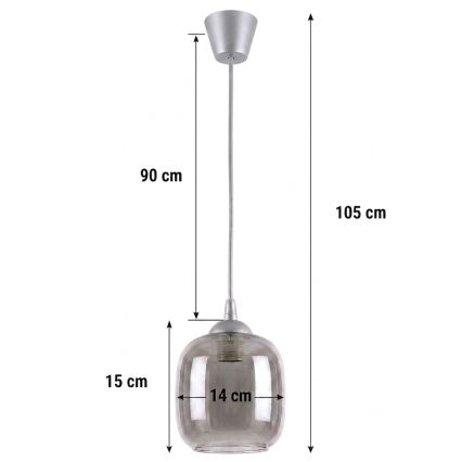 Brilagi - Suspension LED sur câble RETRO GLASS 1xE27/60W/230V Ø 14 cm argenté/gris fumé