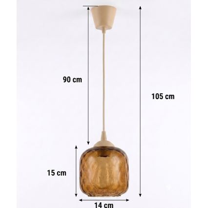 Brilagi - Suspension LED sur câble RETRO GLASS 1xE27/60W/230V Ø 14 cm beige / marron fumé