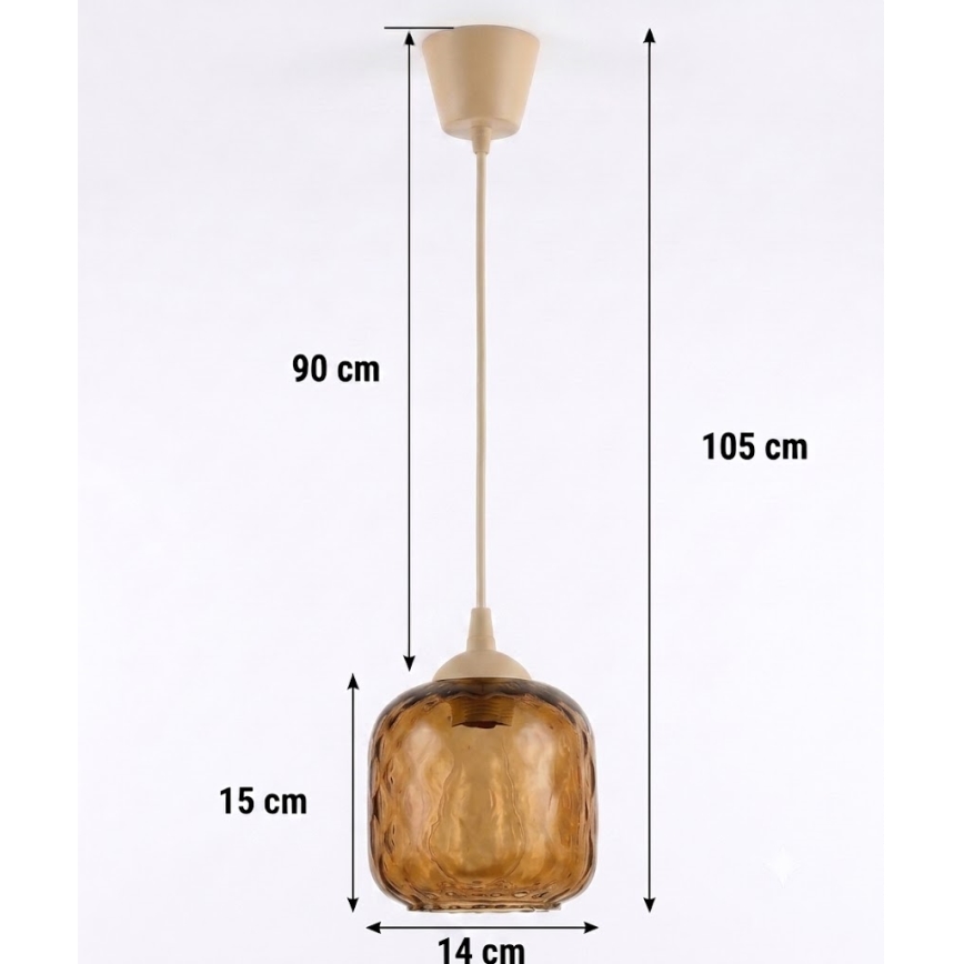 Brilagi - Suspension LED sur câble RETRO GLASS 1xE27/60W/230V Ø 14 cm beige / marron fumé