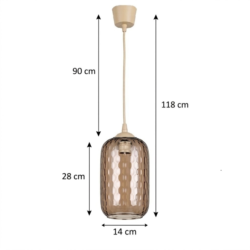 BRILAGI - Suspension LED sur câble RETRO GLASS 1xE27/60W/230V Ø 14 cm beige/brun fumé