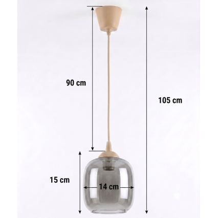 Brilagi - Suspension LED sur câble RETRO GLASS 1xE27/60W/230V Ø 14 cm beige/gris fumé