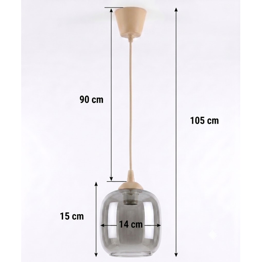 Brilagi - Suspension LED sur câble RETRO GLASS 1xE27/60W/230V Ø 14 cm beige/gris fumé