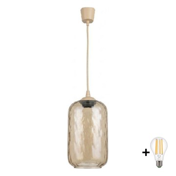 Brilagi - Suspension LED sur câble R GLASS 1xE27/60W/230V Ø 14 cm beige/marron fumé