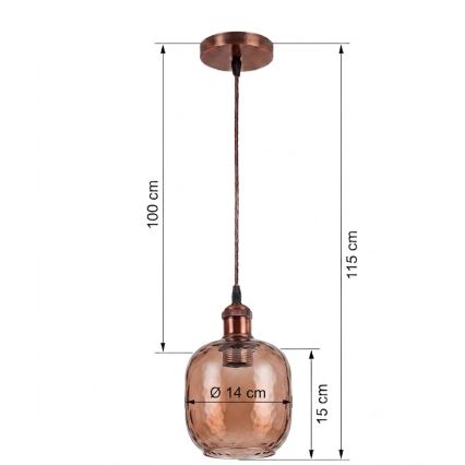 Brilagi - Suspension LED sur câble RETRO GLASS 1xE27/60W/230V Ø 14 cm blanc/marron fumé