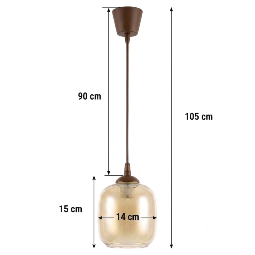 Brilagi - Suspension LED sur câble RETRO GLASS 1xE27/60W/230V Ø 14 cm marron / marron fumé