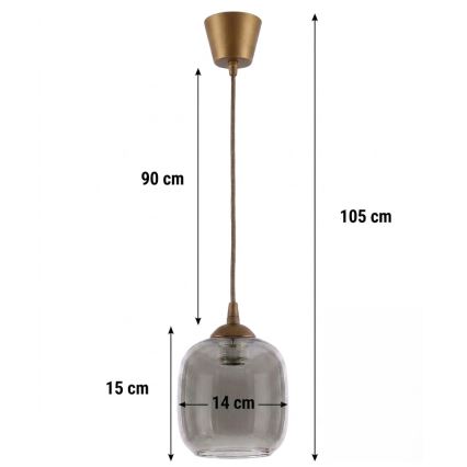 Brilagi - Suspension LED sur câble RETRO GLASS 1xE27/60W/230V Ø 14 cm marron/gris fumé