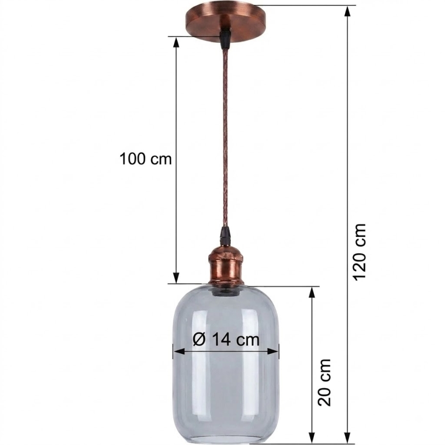 Brilagi - Suspension LED sur câble RETRO GLASS 1xE27/60W/230V Ø 14 cm cuivré/gris fumé