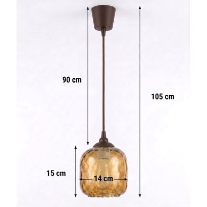 Brilagi - Suspension LED sur câble RETRO GLASS 1xE27/60W/230V Ø 14 cm, brun / brun fumé